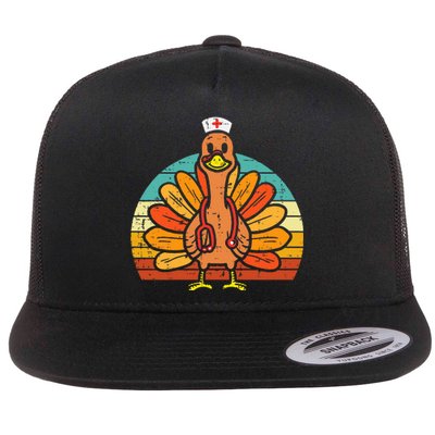 Turkey Nurse Stethoscope Thanksgiving Fall Flat Bill Trucker Hat