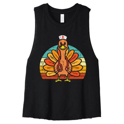 Turkey Nurse Stethoscope Thanksgiving Fall Women's Racerback Cropped Tank