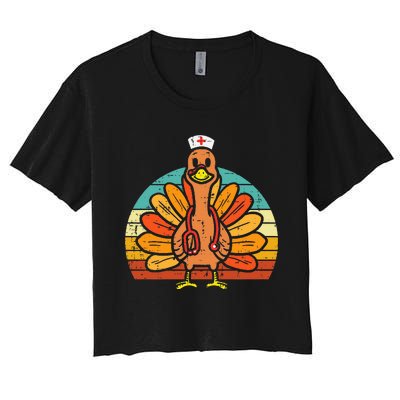 Turkey Nurse Stethoscope Thanksgiving Fall Women's Crop Top Tee