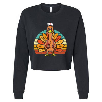 Turkey Nurse Stethoscope Thanksgiving Fall Cropped Pullover Crew