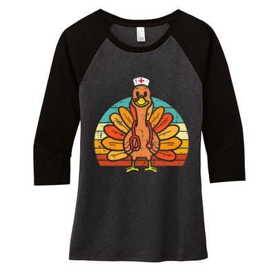 Turkey Nurse Stethoscope Thanksgiving Fall Women's Tri-Blend 3/4-Sleeve Raglan Shirt