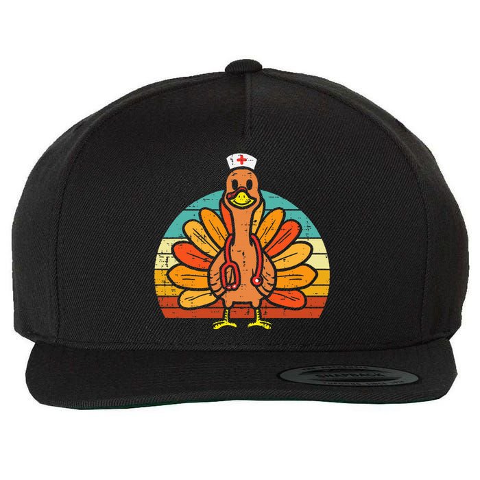 Turkey Nurse Stethoscope Thanksgiving Fall Wool Snapback Cap