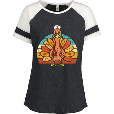 Turkey Nurse Stethoscope Thanksgiving Fall Enza Ladies Jersey Colorblock Tee