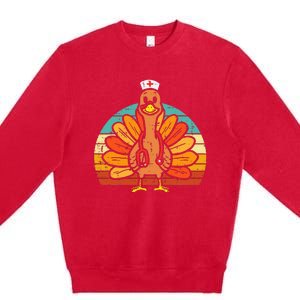 Turkey Nurse Stethoscope Thanksgiving Fall Premium Crewneck Sweatshirt