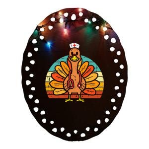 Turkey Nurse Stethoscope Thanksgiving Fall Ceramic Oval Ornament