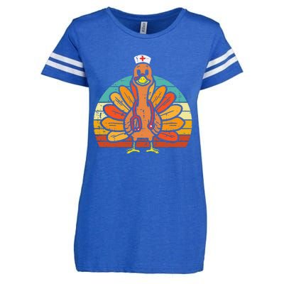 Turkey Nurse Stethoscope Thanksgiving Fall Enza Ladies Jersey Football T-Shirt