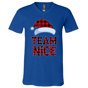 Team Nice Santa Red Plaid Claus Christmas Pajama For Family  V-Neck T-Shirt