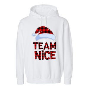 Team Nice Santa Red Plaid Claus Christmas Pajama For Family  Garment-Dyed Fleece Hoodie