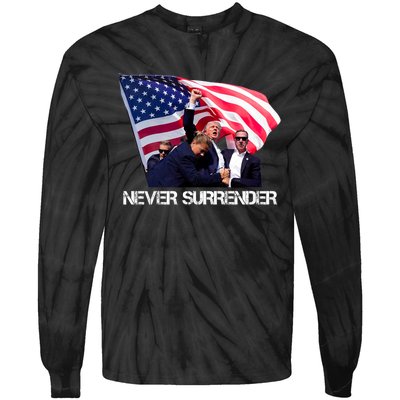 Trump Never Surrender Trump 2024 Tie-Dye Long Sleeve Shirt