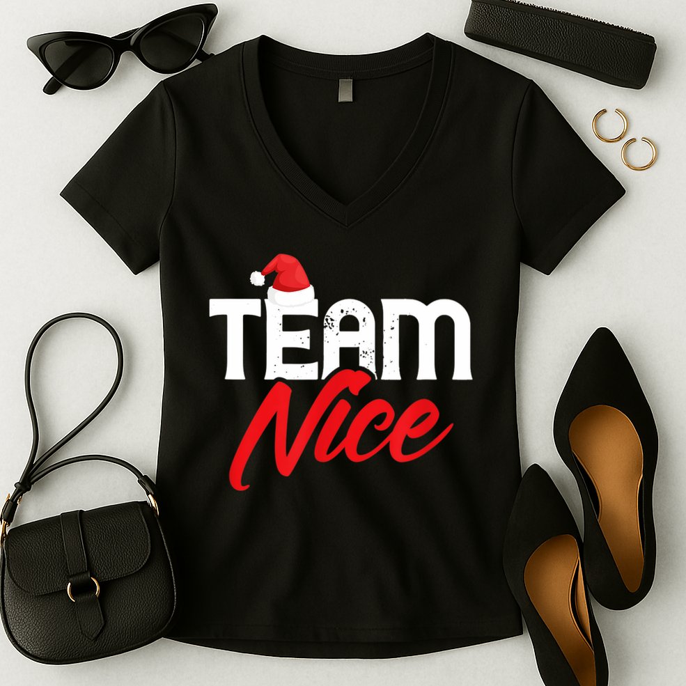 Team Nice Shirt Funny Couple Matching Outfit Team Naughty TShirt Women's V-Neck T-Shirt