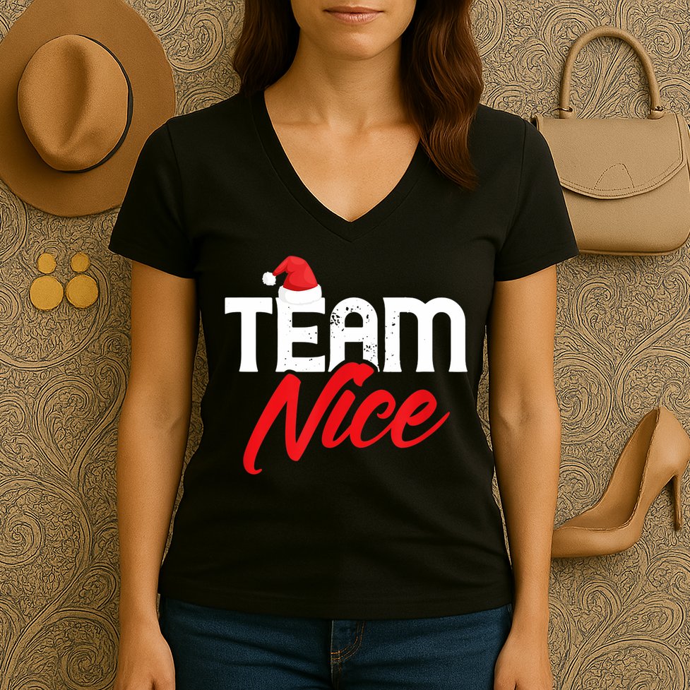 Team Nice Shirt Funny Couple Matching Outfit Team Naughty TShirt Women's V-Neck T-Shirt