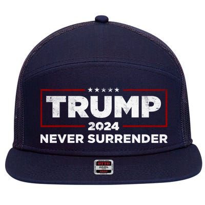Trump Never Surrender 2024 7 Panel Mesh Trucker Snapback Hat