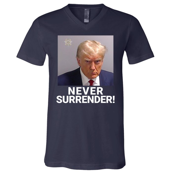 Trump Never Surrender Mugshot Booking Georgia Trump Mugshot Trump Mugshot 2024 V-Neck T-Shirt