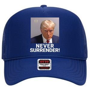 Trump Never Surrender Mugshot Booking Georgia Trump Mugshot Trump Mugshot 2024 High Crown Mesh Back Trucker Hat