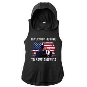 Trump Never Stop Fighting To Save America Vote Trump Ladies PosiCharge Tri-Blend Wicking Draft Hoodie Tank