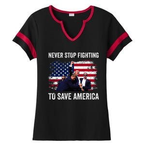 Trump Never Stop Fighting To Save America Vote Trump Ladies Halftime Notch Neck Tee