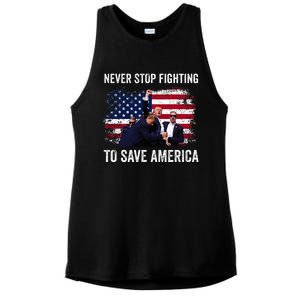 Trump Never Stop Fighting To Save America Vote Trump Ladies PosiCharge Tri-Blend Wicking Tank