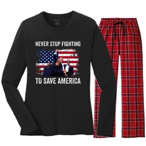 Trump Never Stop Fighting To Save America Vote Trump Women's Long Sleeve Flannel Pajama Set 