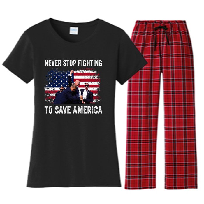 Trump Never Stop Fighting To Save America Vote Trump Women's Flannel Pajama Set