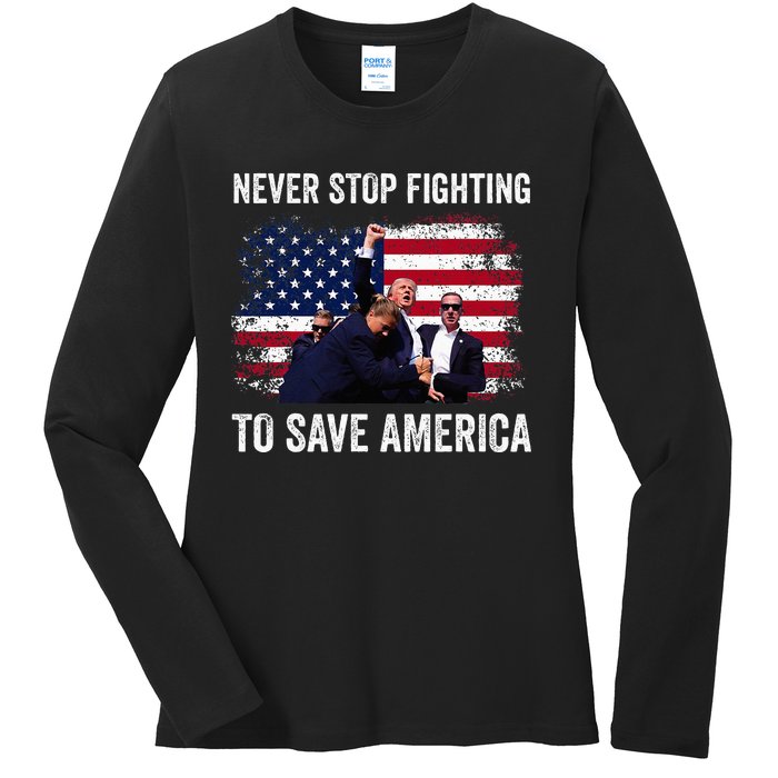 Trump Never Stop Fighting To Save America Vote Trump Ladies Long Sleeve Shirt