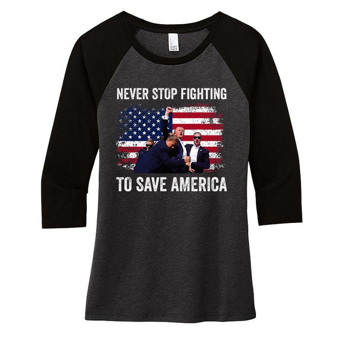 Trump Never Stop Fighting To Save America Vote Trump Women's Tri-Blend 3/4-Sleeve Raglan Shirt