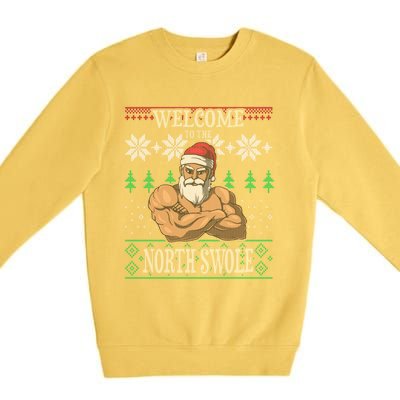 The North Swole Santa Claus Christmas Gym Pun Gift Premium Crewneck Sweatshirt