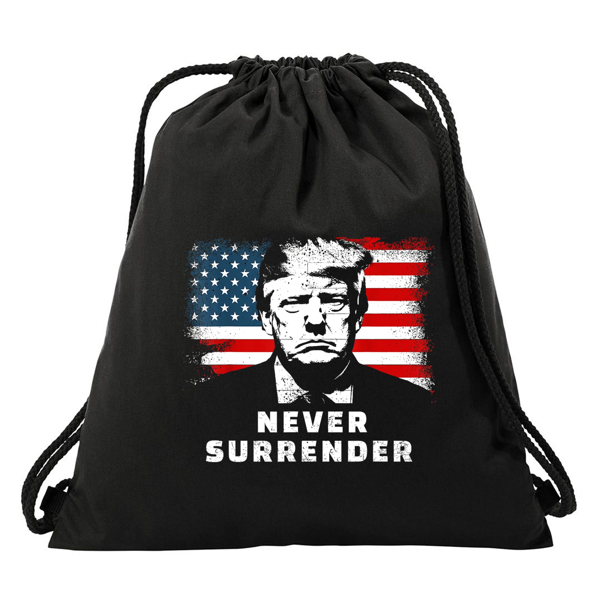 Trump Never Surrender Drawstring Bag
