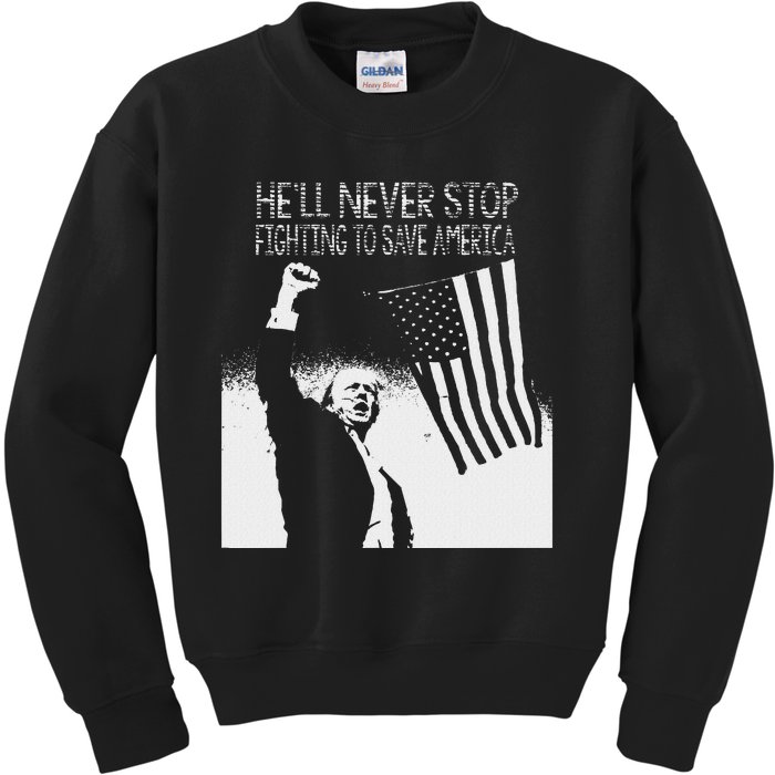 Trump Never Stop Fighting Save America 2024 Kids Sweatshirt