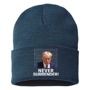 Trump Never Surrender Mugshot Georgia Booking Trump Mugshot Trump Arrested Sustainable Knit Beanie