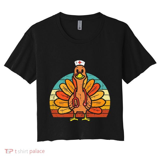 Turkey Nurse Stethoscope Thanksgiving Fall Scrub Top Crop Top