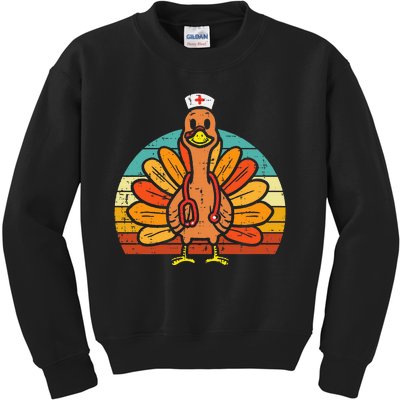 Turkey Nurse Stethoscope Thanksgiving Fall Scrub Top Kids Sweatshirt