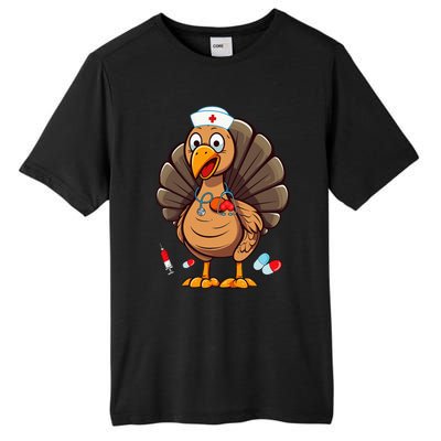 Turkey Nurse Stethoscope Thanksgiving Fall Scrub Top Tall Fusion ChromaSoft Performance T-Shirt