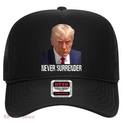 Trump Never Surrender Mug Shot Free Trump High Crown Mesh Back Trucker Hat