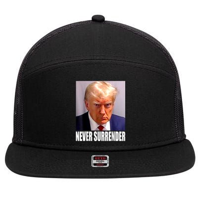 Trump Never Surrender Donald Trump Mugshot 2024 7 Panel Mesh Trucker Snapback Hat