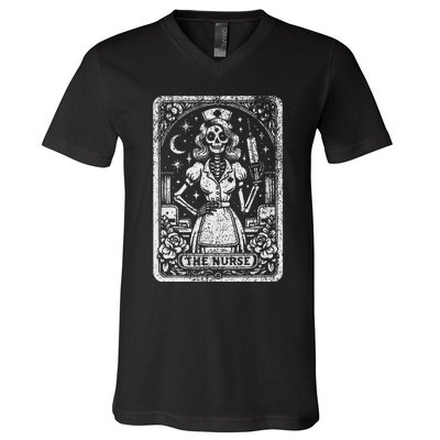 The Nurse Skeleton Tarot Card Funny Nursing Nurse Rn Lpn Np V-Neck T-Shirt