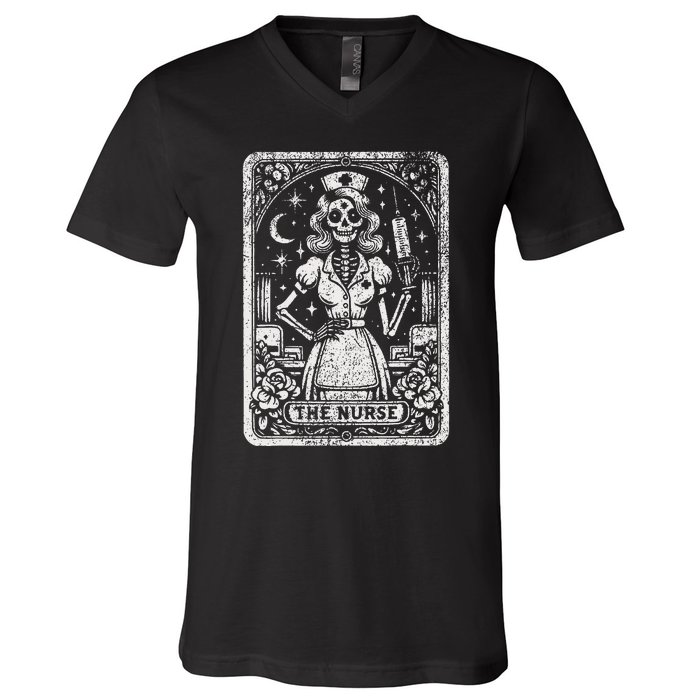 The Nurse Skeleton Tarot Card Funny Nursing Nurse Rn Lpn Np V-Neck T-Shirt