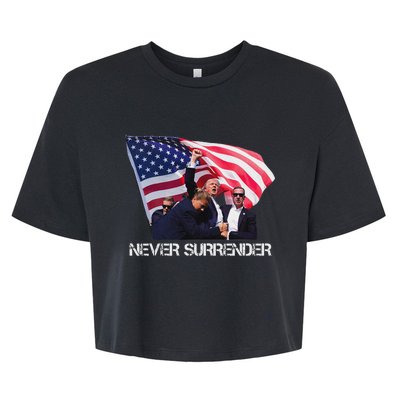 Trump Never Surrender Bold 2024 Design Bella+Canvas Jersey Crop Tee