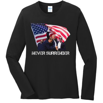 Trump Never Surrender Bold 2024 Design Ladies Long Sleeve Shirt