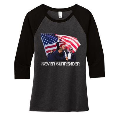 Trump Never Surrender Bold 2024 Design Women's Tri-Blend 3/4-Sleeve Raglan Shirt