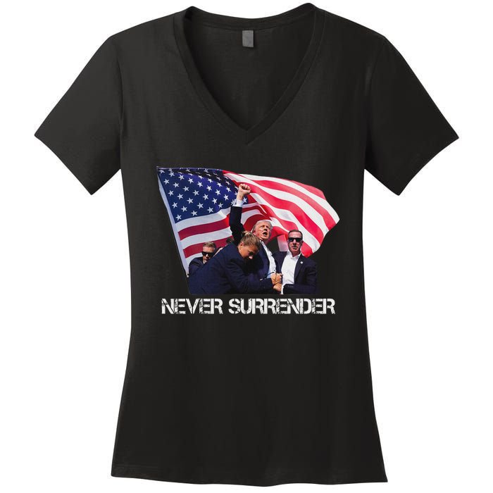 Trump Never Surrender Bold 2024 Design Women's V-Neck T-Shirt