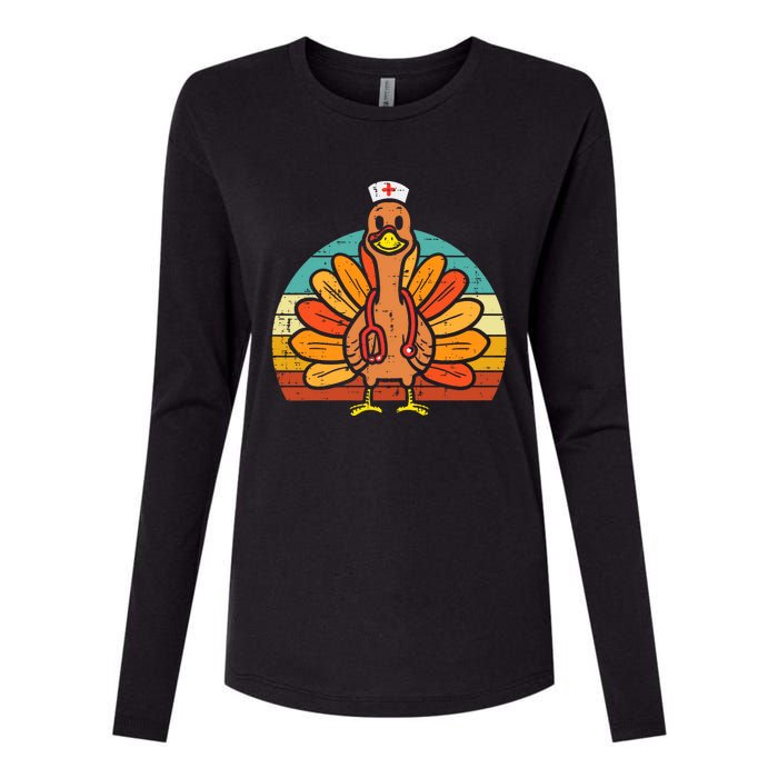 Turkey Nurse Stethoscope Thanksgiving Fall Scrub Top Womens Cotton Relaxed Long Sleeve T-Shirt