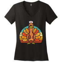 Turkey Nurse Stethoscope Thanksgiving Fall Scrub Top Women's V-Neck T-Shirt