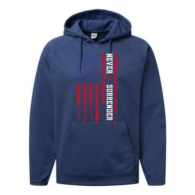 Trump Never Surrender 2024 Support Trump Performance Fleece Hoodie