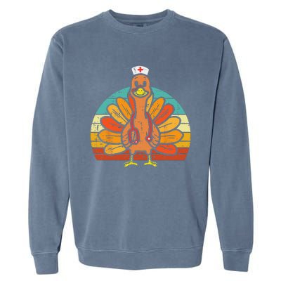 Turkey Nurse Stethoscope Thanksgiving Fall Scrub Top Funny Garment-Dyed Sweatshirt