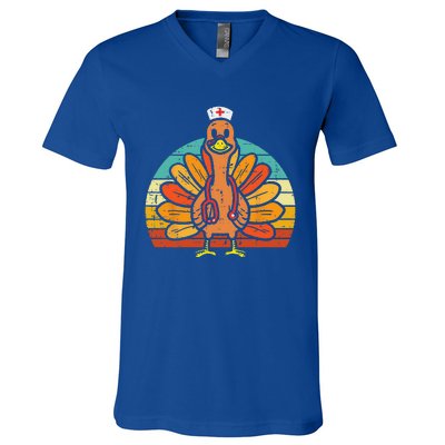 Turkey Nurse Stethoscope Thanksgiving Fall Scrub Top Funny V-Neck T-Shirt