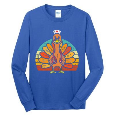 Turkey Nurse Stethoscope Thanksgiving Fall Scrub Top Funny Tall Long Sleeve T-Shirt