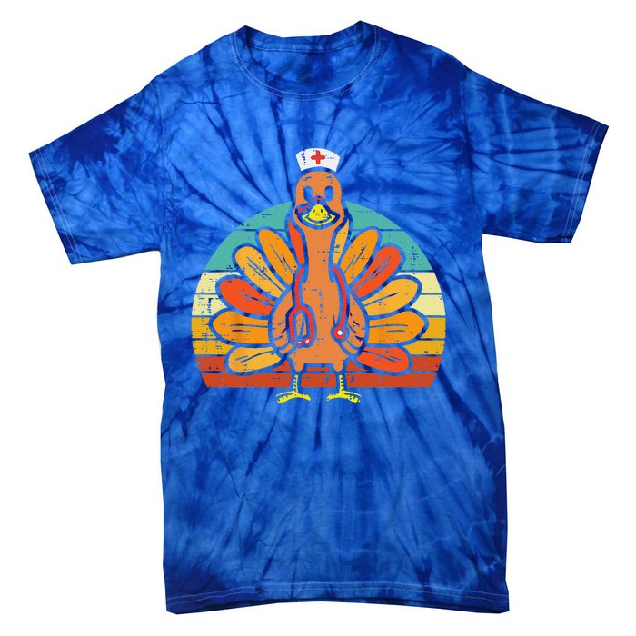 Turkey Nurse Stethoscope Thanksgiving Fall Scrub Top Funny Tie-Dye T-Shirt