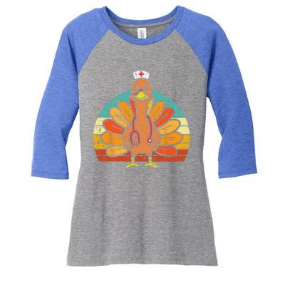 Turkey Nurse Stethoscope Thanksgiving Fall Scrub Top Funny Women's Tri-Blend 3/4-Sleeve Raglan Shirt