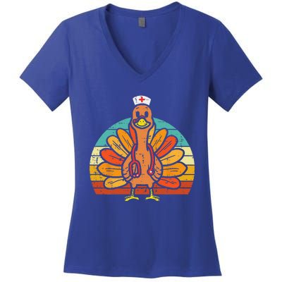 Turkey Nurse Stethoscope Thanksgiving Fall Scrub Top Funny Women's V-Neck T-Shirt