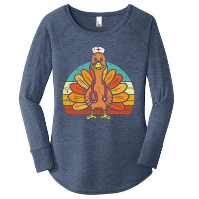 Turkey Nurse Stethoscope Thanksgiving Fall Scrub Top Funny Women's Perfect Tri Tunic Long Sleeve Shirt